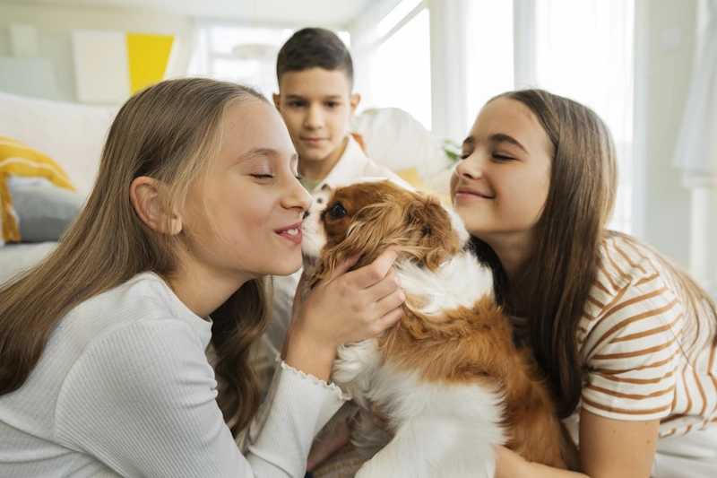 children spending time together with adopted pet in Aurora Il