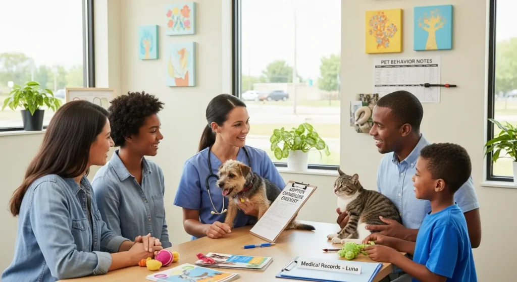 A veterinarian with a family ready to Adopt a Pet in Naperville